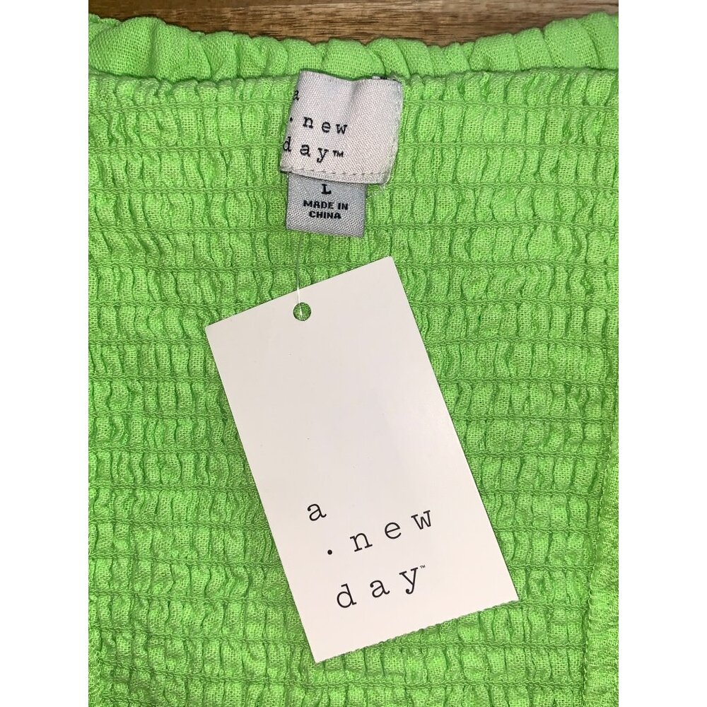 A New Day Womens Stretchy Off-Shoulder Ruffle Green Crop Top Size Large - Picture 8 of 11